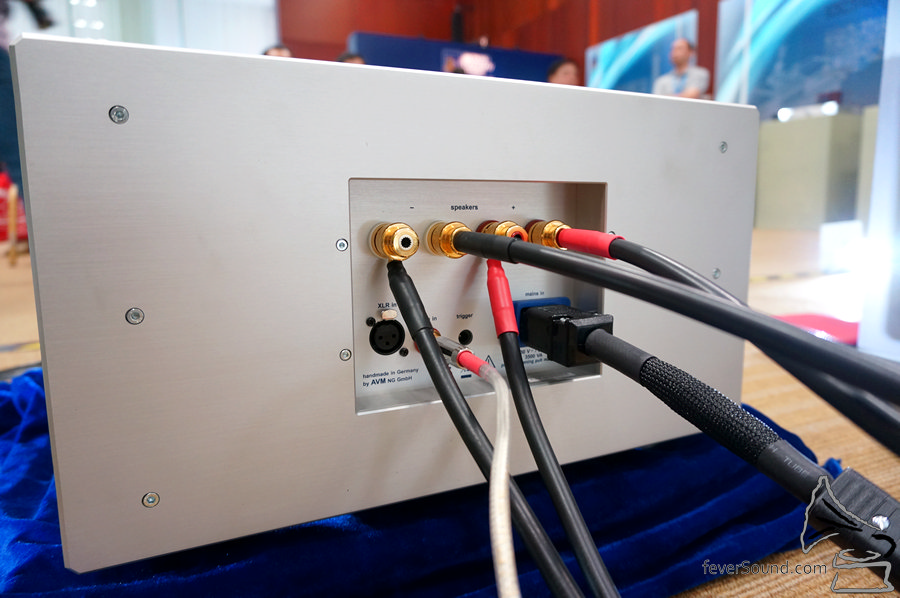德國 AVM 的單聲道後級機背,20A 電源插、可以接駁兩對喇叭線,全都是高級裝備。
