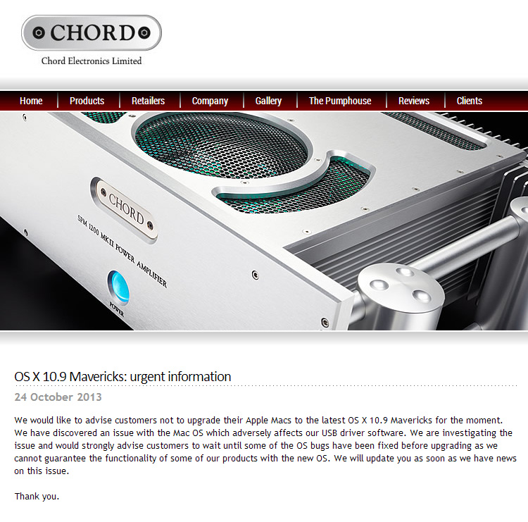 Chord同樣指升級10.9或會有對應問題。
